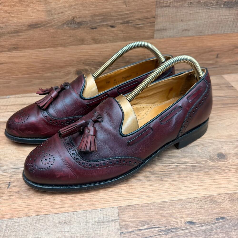 Cole Haan Tensile Air Mens 8.5D Red Burgundy Leather Tassel Brogue Loafers